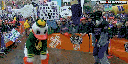 puddles-oregon-duck-mascot-danceoff-vs-washington-huskies-mascot-espn-college-gameday-gifs.gif