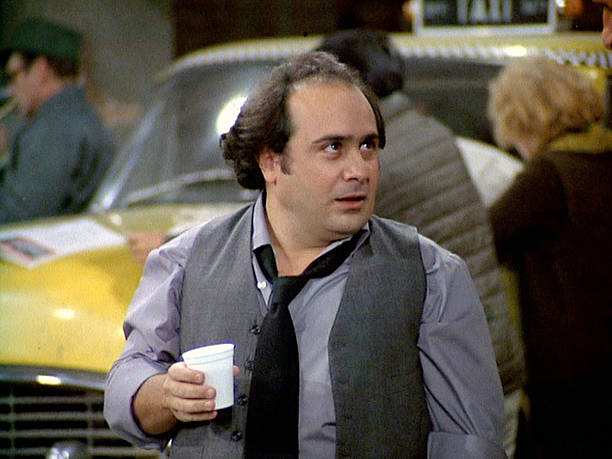 Danny DeVito as Louie De Palma in the TAXI episode, Bobby's Big Break. Original airdate, February 15, 1979. Image is a frame grab.