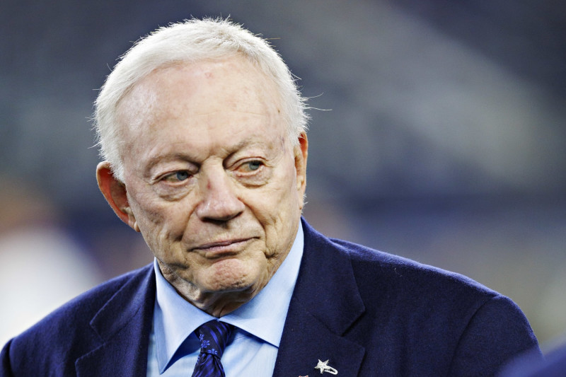ARLINGTON, TEXAS - DECEMBER 4:  Jerry Jones, Owner of the Dallas Cowboys, on the field before a game against the Indianapolis Colts at AT&T Stadium on December 4, 2022 in Arlington, Texas. The Cowboys defeated the Colts 54-19. (Photo by Wesley Hitt/Getty Images)