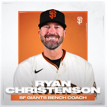 Graphic reading: “Ryan Christenson; SF Giants Bench Coach” with Christenson in a Giants uniform.